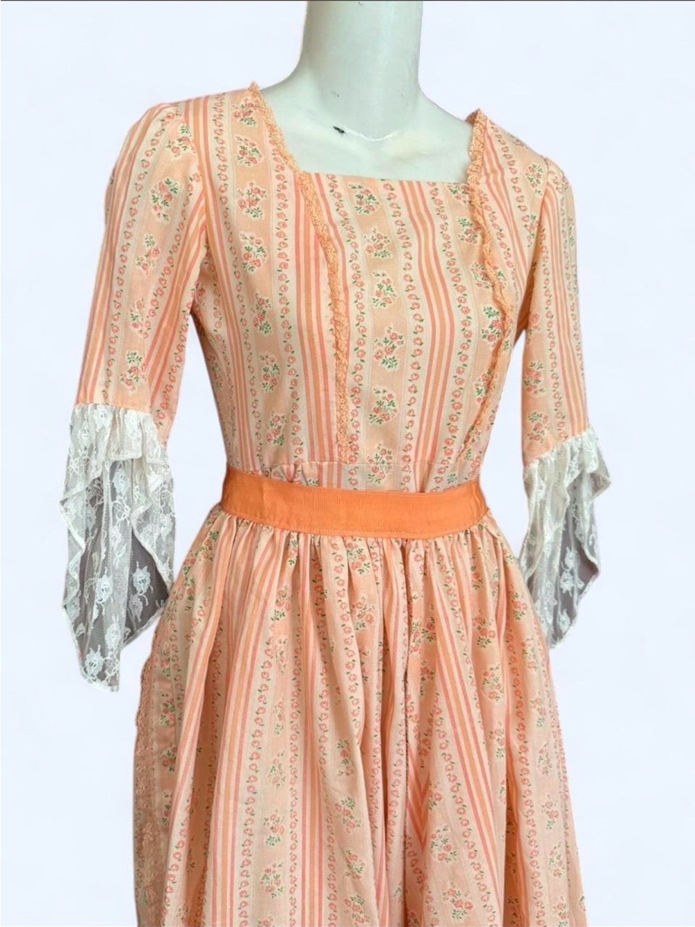 70s Bridgerton peach midi dress cottagecore